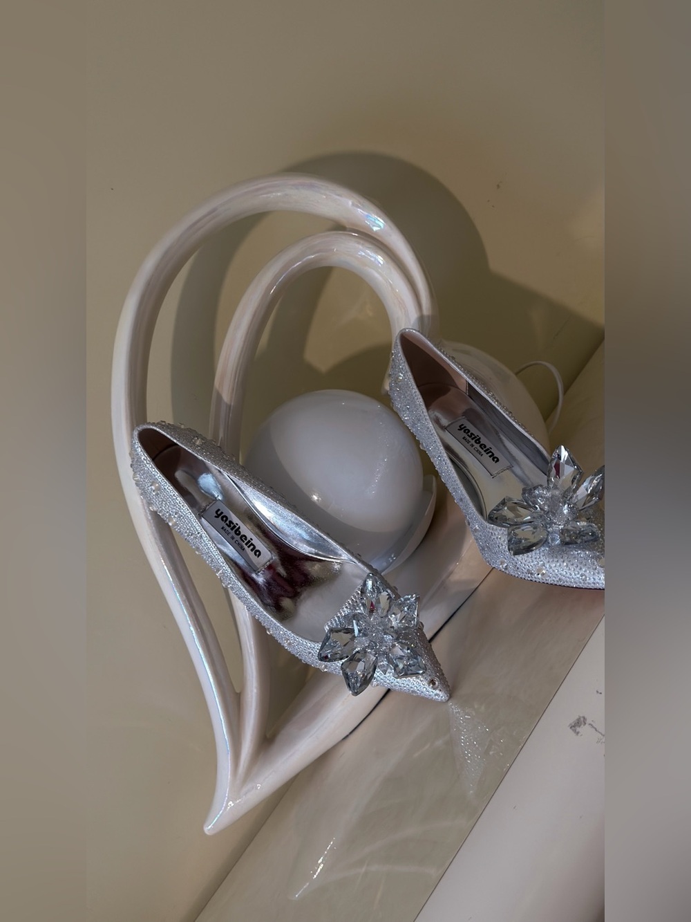 Crystal Embellished Pointed Toe Pumps in Silver - Picture 10 of 16